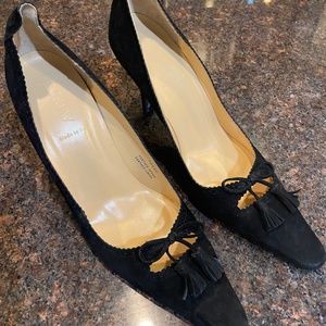 Jcrew Black Suede Heels Pointy Toe with Tassels 10